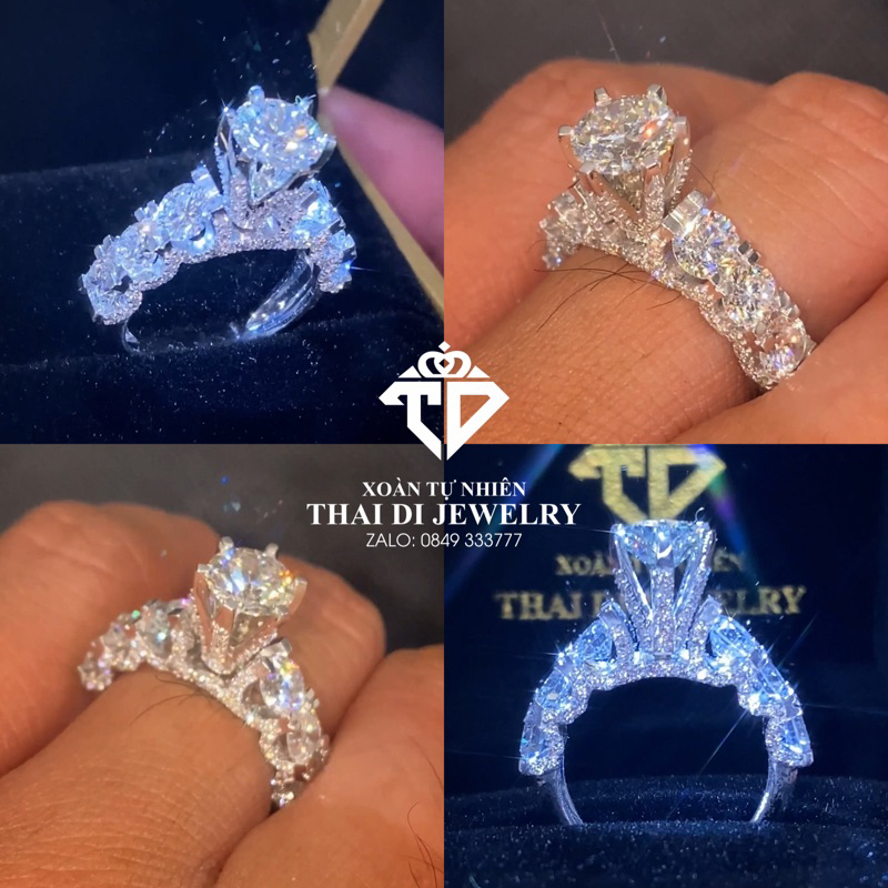 nhẫn nữ vàng trắng 10K kim cương moissanite chủ 7.2 mm