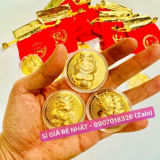 Đồng xu hình con Rồng 2024 kèm túi Lộc Phúc đỏ may mắn
