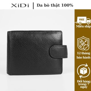 Bóp ví nam da bò VND02 màu đen, dáng ngang, ví gập ba nhiều ngăn cao cấp - XiDi