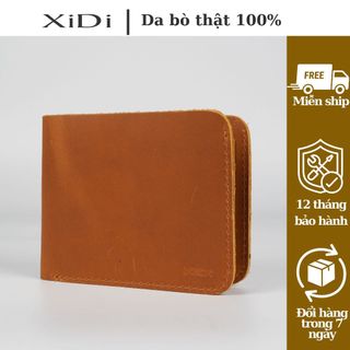 Ví da nam cao cấp XiDi, ví màu nâu bò dáng ngang da bò sáp - VNN04