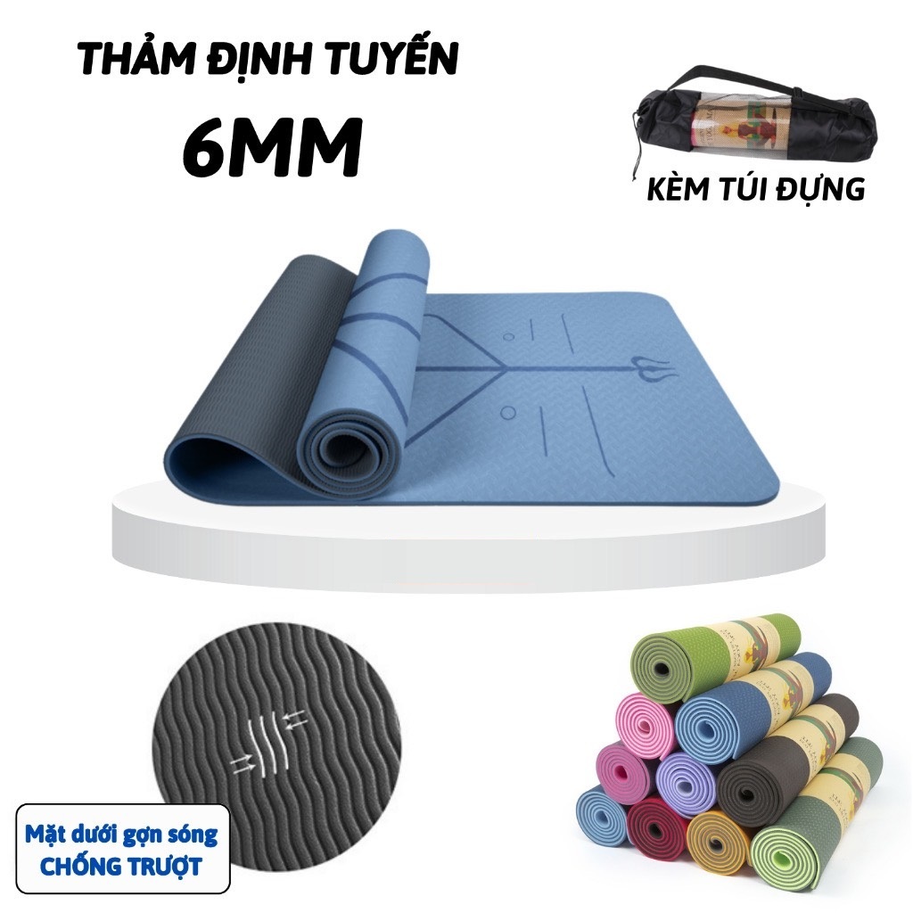 Thảm Yoga định tuyến 2 lớp 8 mm TPE  cao cấp Chống Trơn Trượt Và Không Thấm Mồ Hôi .