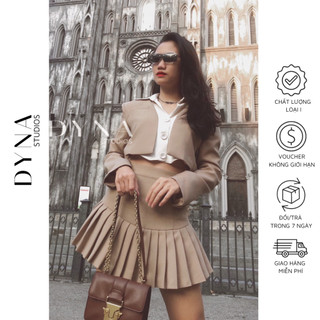 Sét váy 𝐀𝐒𝐇𝐘𝐋𝐄𝐘 áo mix viền, chân váy xếp ly