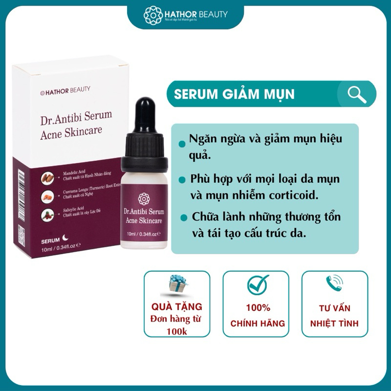 Serum chăm sóc da mụn Dr Antibi - Acne Skincare - Chai đầu bóp - 10ml - Hathor Beauty (Kim Thiên Hoa