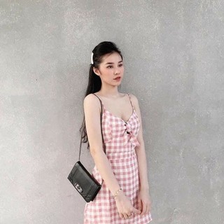 Đầm Karo màu hồng nơ ngực, Cam kết hàng Chuẩn bán Shop TT 17