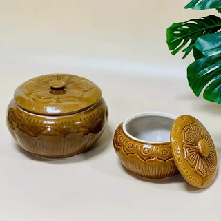 Âu đựng mỡ, hũ sứ có nắp muối dưa cà, vại muối dưa cà, đựng mẻ, liễn đựng mẻ, liễn muối dưa cà màu da lươn gốm bát tràng