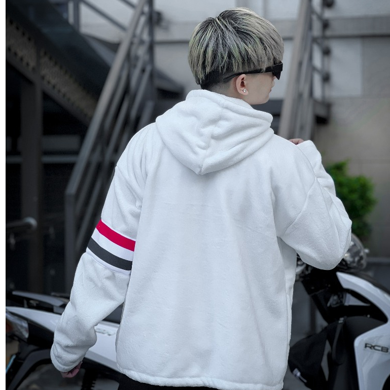 Áo Khoác Lông 3 Sọc Thome 2 Lớp  Lông Mũ Trùm Đầu - Áo Khoác Lông Mượt Fom Rộng Unisex Thời Trang Nam Nữ Dày Dặn Cao Cấp