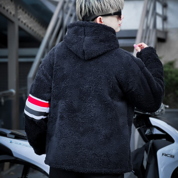Áo Khoác Lông 3 Sọc Thome 2 Lớp  Lông Mũ Trùm Đầu - Áo Khoác Lông Mượt Fom Rộng Unisex Thời Trang Nam Nữ Dày Dặn Cao Cấp
