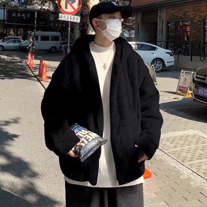 Áo Khoác Lông 3 Sọc Thome 2 Lớp  Lông Mũ Trùm Đầu - Áo Khoác Lông Mượt Fom Rộng Unisex Thời Trang Nam Nữ Dày Dặn Cao Cấp