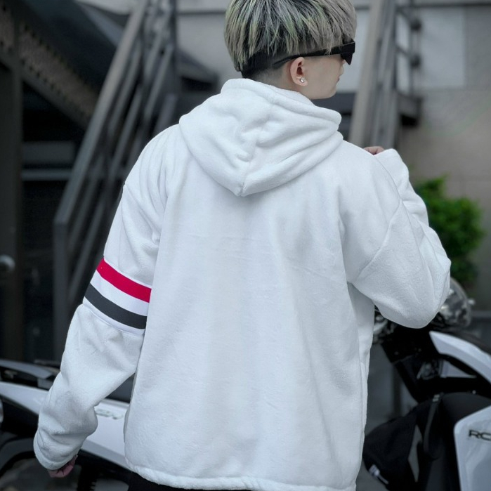 Áo Khoác Lông 3 Sọc Thome 2 Lớp  Lông Mũ Trùm Đầu - Áo Khoác Lông Mượt Fom Rộng Unisex Thời Trang Nam Nữ Dày Dặn Cao Cấp