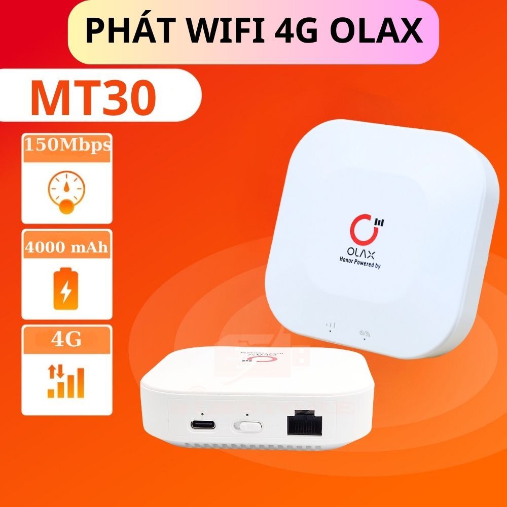 Bộ phát wifi 4G Olax MT30 chuẩn Cat4 tốc độ 150Mbps. Pin khủng 4000mAh - hỗ trợ tới 10 thiết bị truy cập