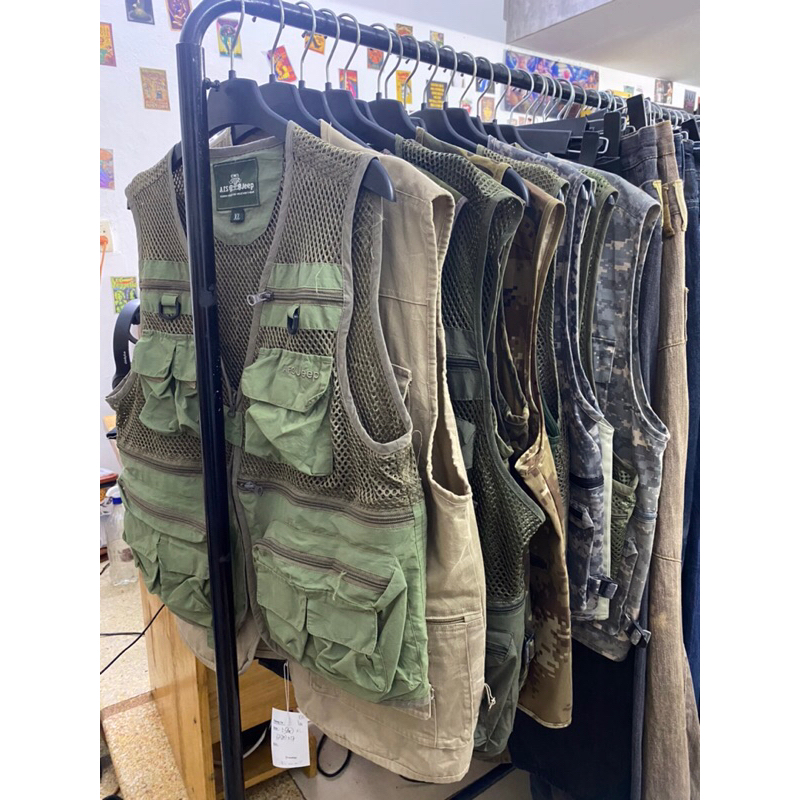 Gile camo túi hộp Jeep 2hand phong cách lính, Gile hộp khaki retro quân đội