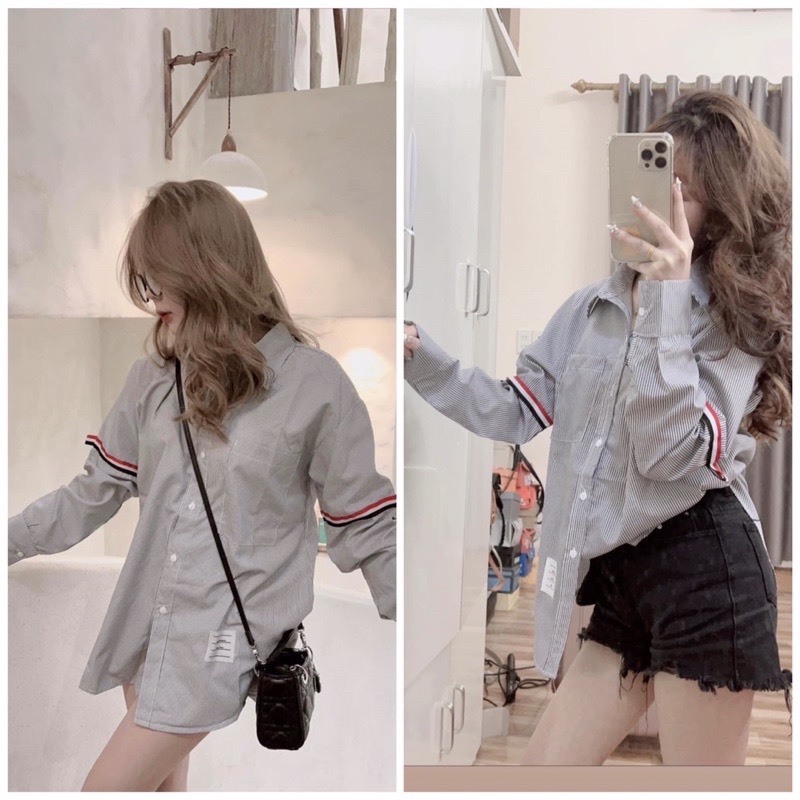 Áo Sơ Mi Quốc Dân  nữ Kẻ Sọc 2 Tay Thời Trang Unisex