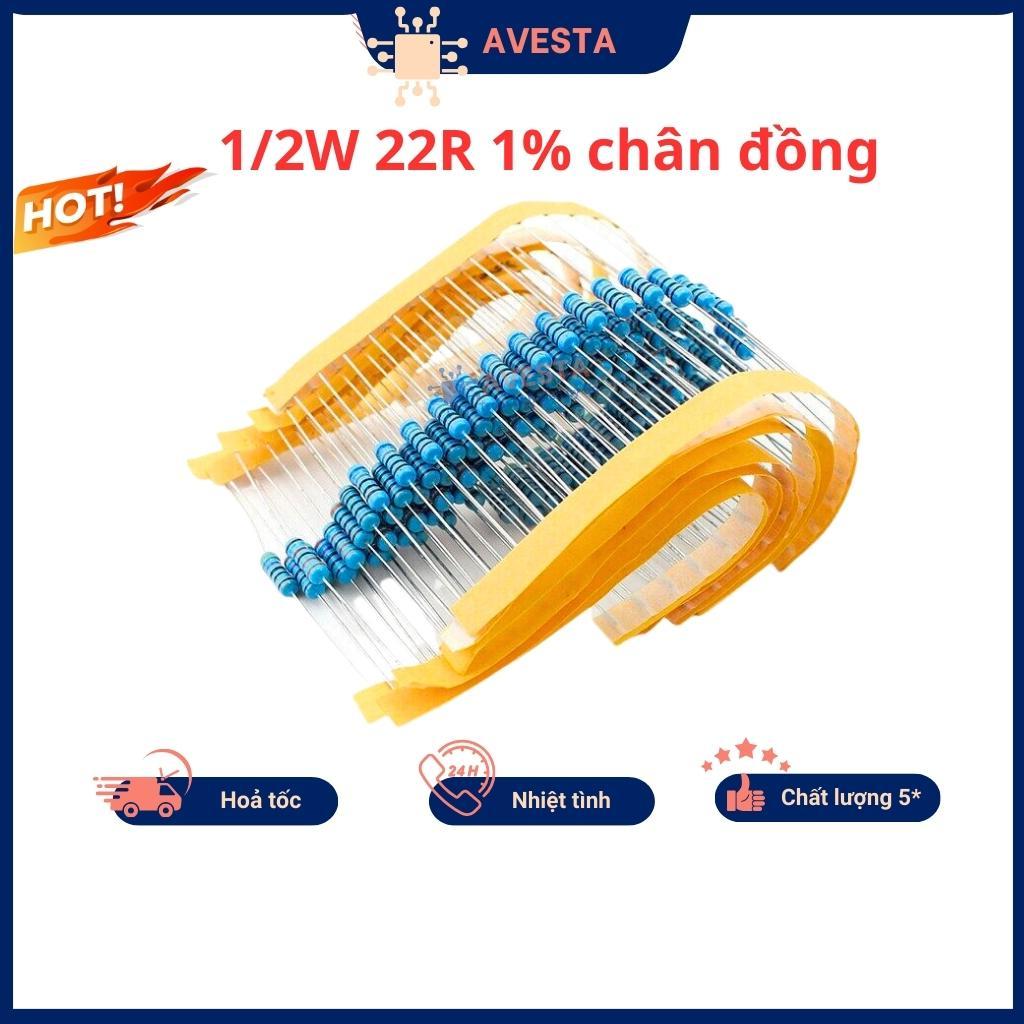 Điện trở vạch 1/2W 22R 1% chân đồng combo 10 con Avesta