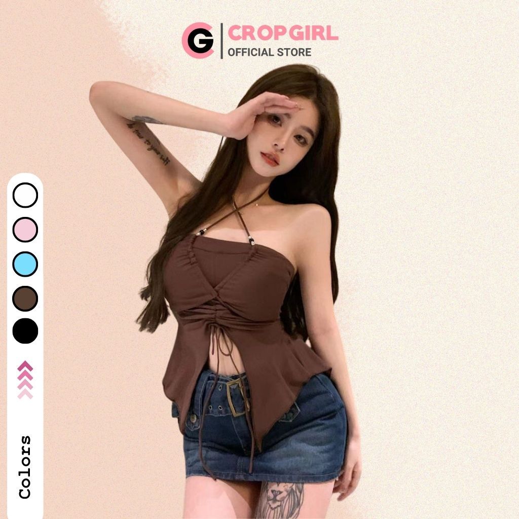 Áo cúp ngực dây chéo rút dây trước ngực dáng áo croptop kiểu đuôi cá cực xinh chất vải dày dặn 2D18 | BigBuy360 - bigbuy360.vn