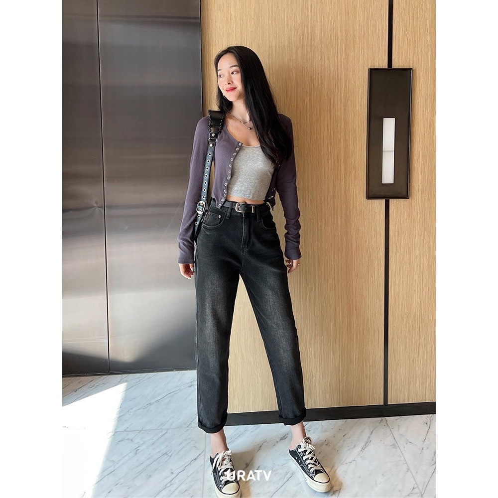Quần jeans baggy gấp line co giãn vải chính phẩm URATV