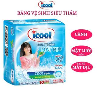 Băng vệ sinh ICOOL Xanh ST mới gói 10 miếng BVS ban ngày có cánh dài 24cm 𝐌Ặ𝐓𝐋ƯỚ𝐈 khô thoáng mát dịu