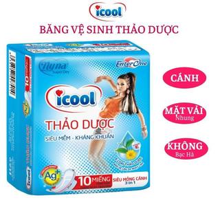 Băng vệ sinh ICOOL Thảo Dược Xanh gói 10 miếng. BVS ban ngày 24 cm có cánh 𝐌Ặ𝐓 𝐕Ả𝐈 mềm mại không mát kháng khuẩn khử mùi