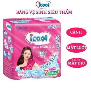 Băng vệ sinh ICOOL Siêu Thấm Hồng gói 7 miếng BVS ban ngày có cánh 𝐌Ặ𝐓𝐋ƯỚ𝐈 khô thoáng,bạc hà mát dịu