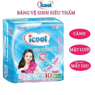 Băng vệ sinh ICOOL siêu thấm Xanh gói 10 miếng  BVS ban ngày có cánh 𝐌Ặ𝐓 𝐋ƯỚ𝐈 siêu thấm bạc hà mát dịu trà xanh khử mùi