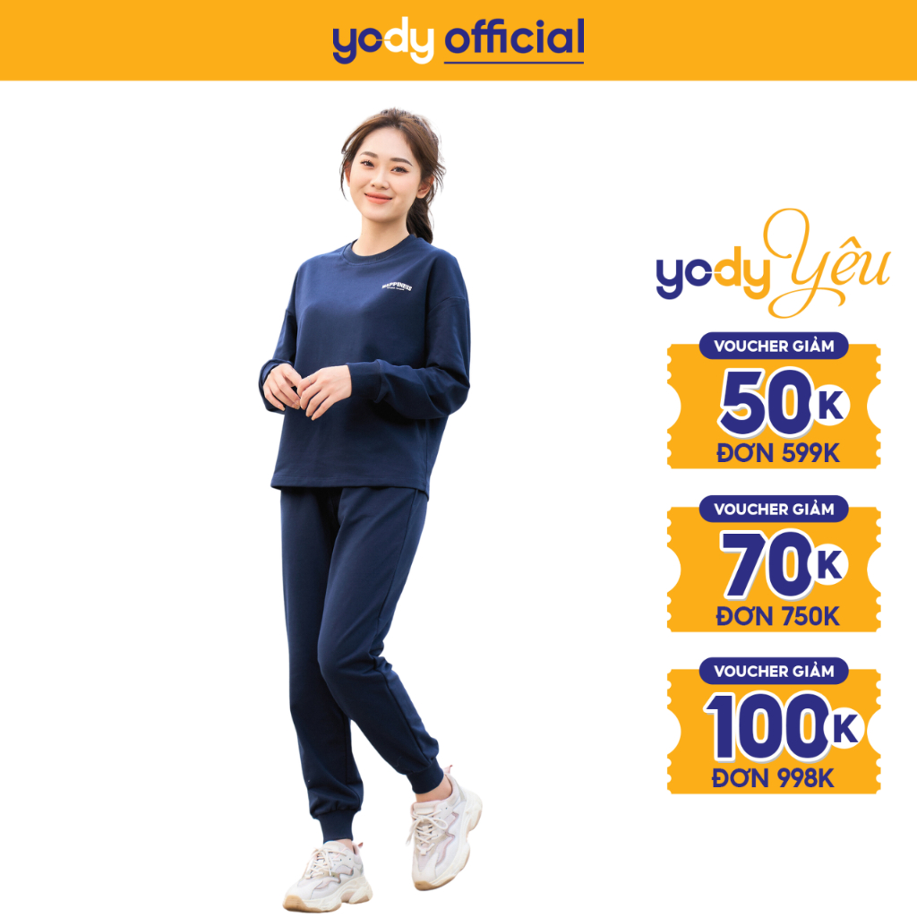 Bộ đồ nữ thể thao YODY nỉ da cá in chữ cá tính phong cách - BTN5000