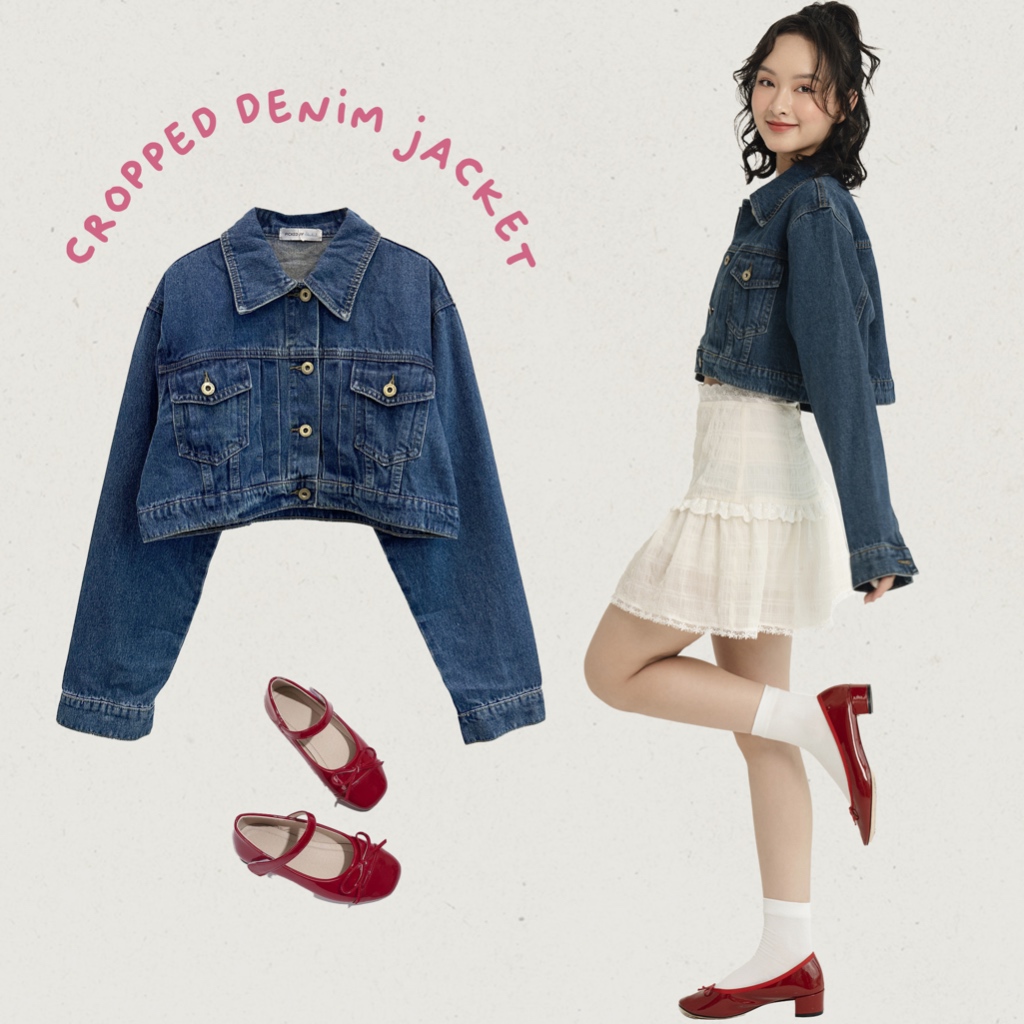 BLEUBIRD Áo khoác denim dáng ngắn Cropped Denim Jacket