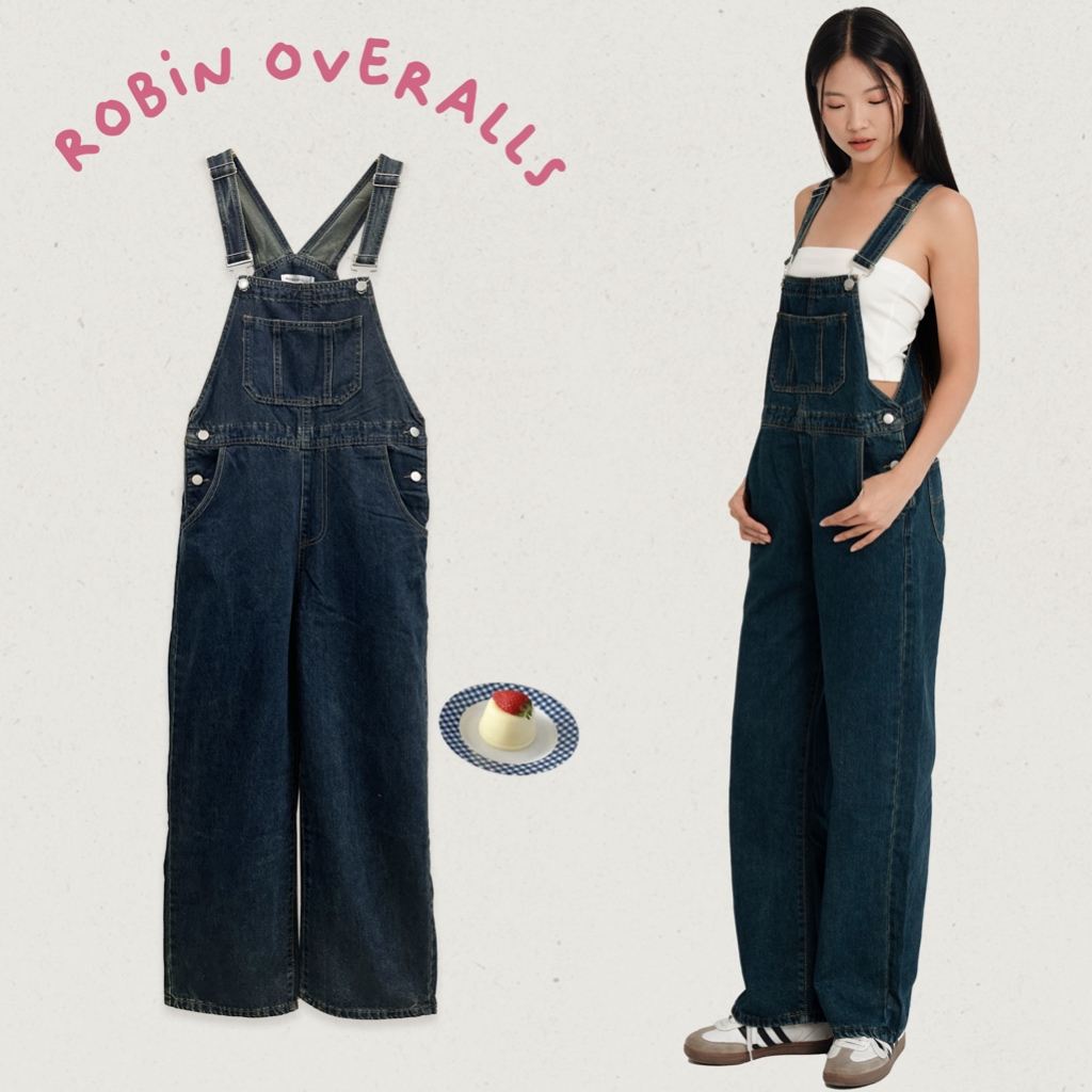 BLEUBIRD Quần yếm denim ống suông rộng Robin Overalls