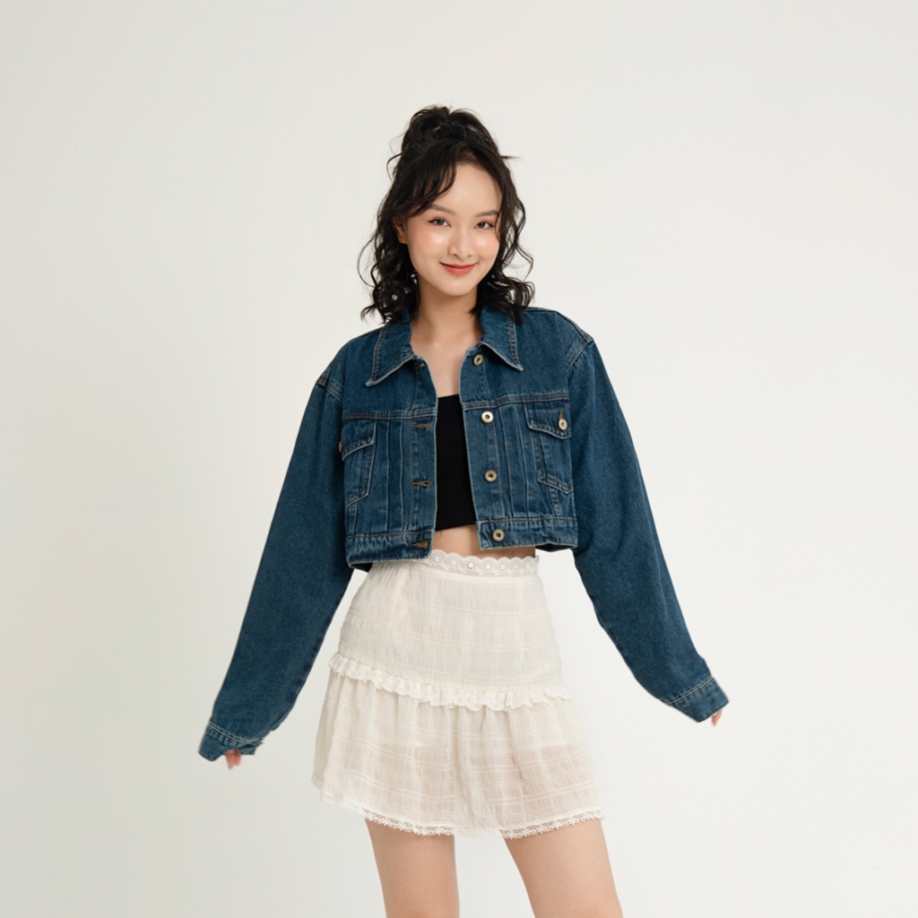 BLEUBIRD Áo khoác denim dáng ngắn Cropped Denim Jacket