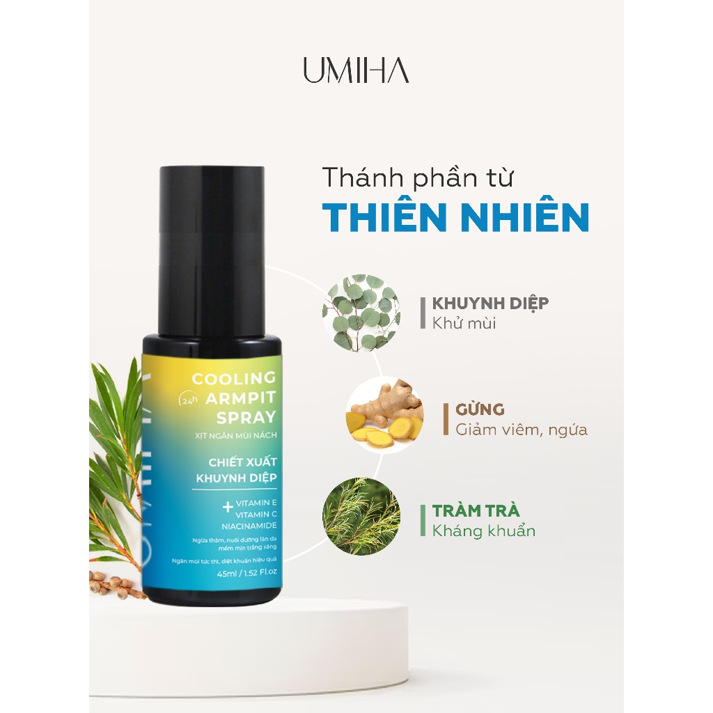 Xịt thơm nách UMIHA khuynh diệp (45ml) - Ngăn tiết mồ hôi, khử mùi hôi nách 24h hiệu quả