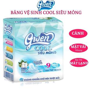 Băng vệ sinh GWEN COOL siêu mỏng 9miếng BVS ban ngày có cánh bề mặt siêu mềm bạc hà mát lạnh,khử mùi
