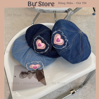 Mũ nón hoạ tiết hình trái tim hồng mũ nồi beret 2023 - Bự Store