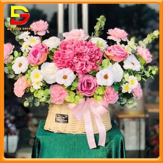 Giỏ hoa lụa giỏ hoa cắm sẵn nhiều màu sắc dùng để làm quà tặng khai trương sinh nhật dgh-302