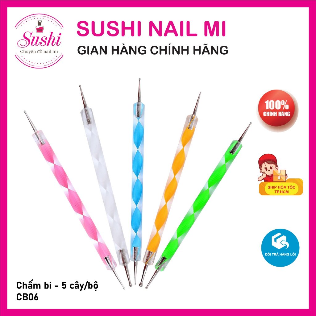 Bộ bút chấm bi  - Set bút chấm bi silicon vẽ nail, vẽ móng 5 cây - Sushi Nail Mi