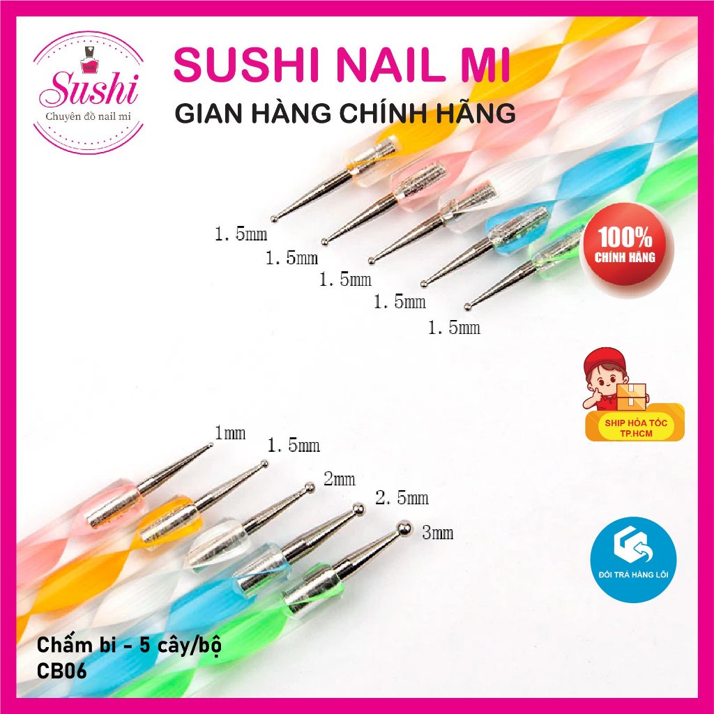 Bộ bút chấm bi  - Set bút chấm bi silicon vẽ nail, vẽ móng 5 cây - Sushi Nail Mi