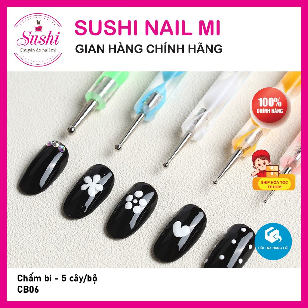 Bộ bút chấm bi  - Set bút chấm bi silicon vẽ nail, vẽ móng 5 cây - Sushi Nail Mi