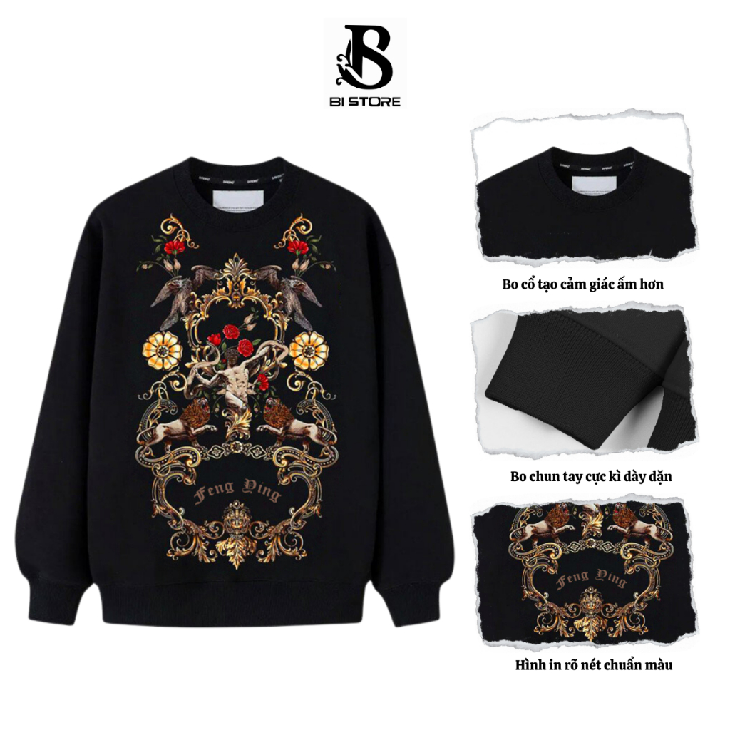 Sweater nam BISTORE in hình họa tiết cực đẹp 2 màu đen trắng thiết kế form rộng dài tay 30
