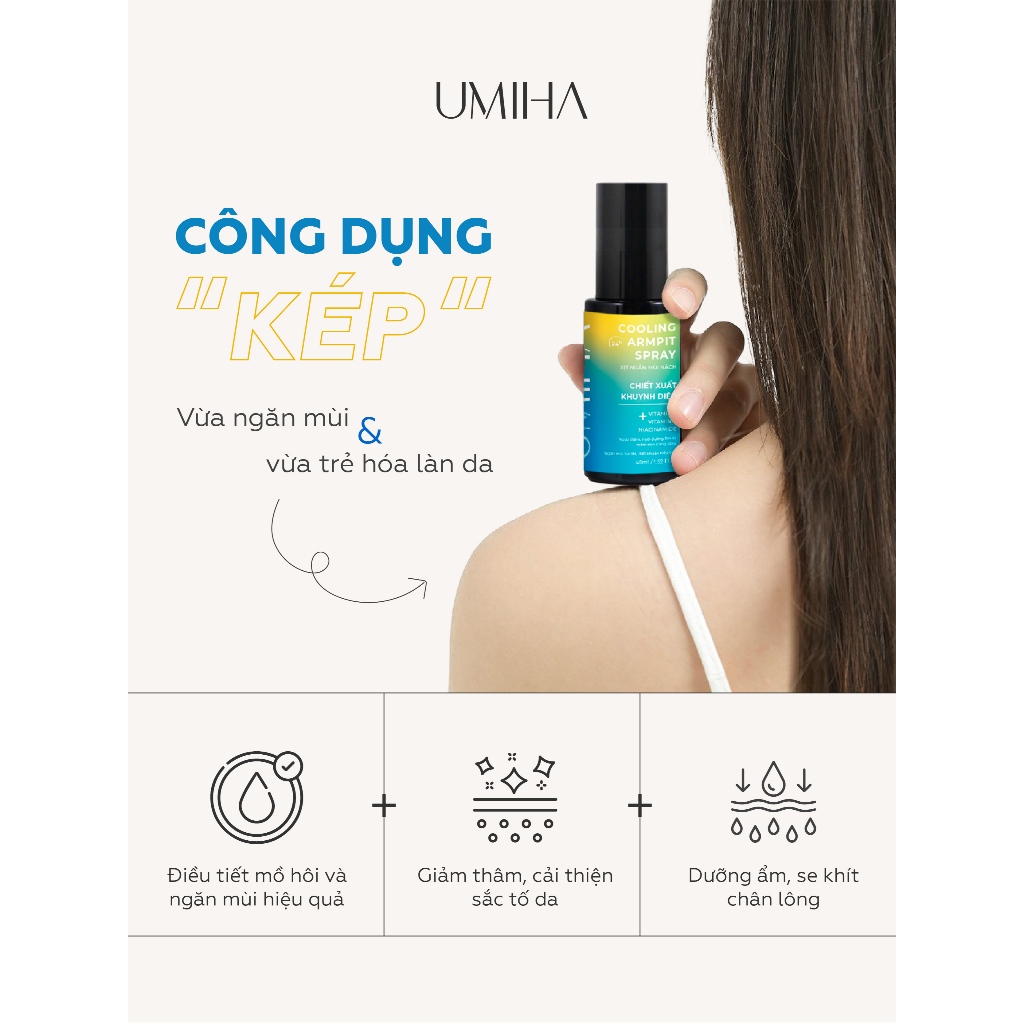 Xịt thơm nách UMIHA khuynh diệp  - Ngăn tiết mồ hôi, khử mùi hôi nách 24h hiệu quả