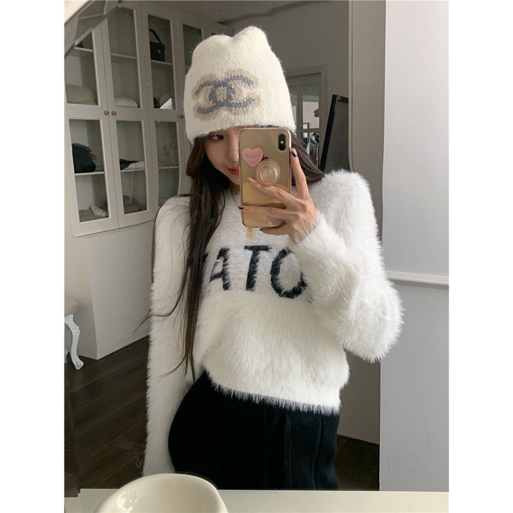 Áo crotop len lông thỏ siêu mềm mại dày dặn hàng chuẩn cao cấp chữ thêu ROTATO