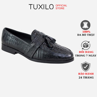 Giày da nam công sở loafer TUXILO giày tây nam dáng lười gắn lơ chuông da bò thật dập vân cá sấu cao cấp TX57