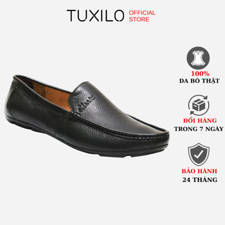 Giày da nam công sở TUXILO, giày lười da nam chất liệu da bò thật 100% đế cao su nguyên chất, khâu đế siêu bền TX02