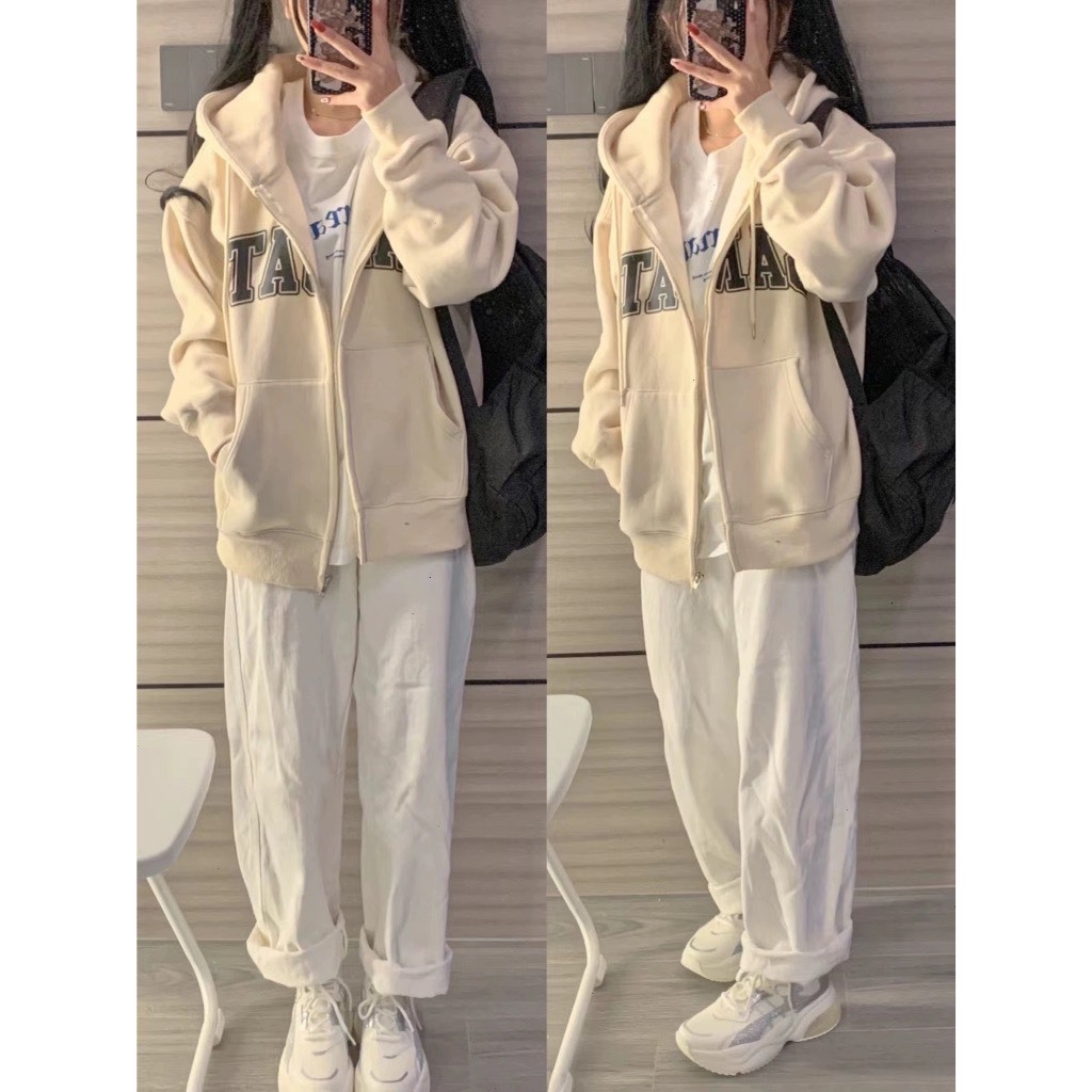 Áo khoác hoodie nam nữ có mũ, Áo nỉ bông unisex đôi dáng rộng - Sammy House -  AohoodieSANJAT.HD51_Be_P11K11