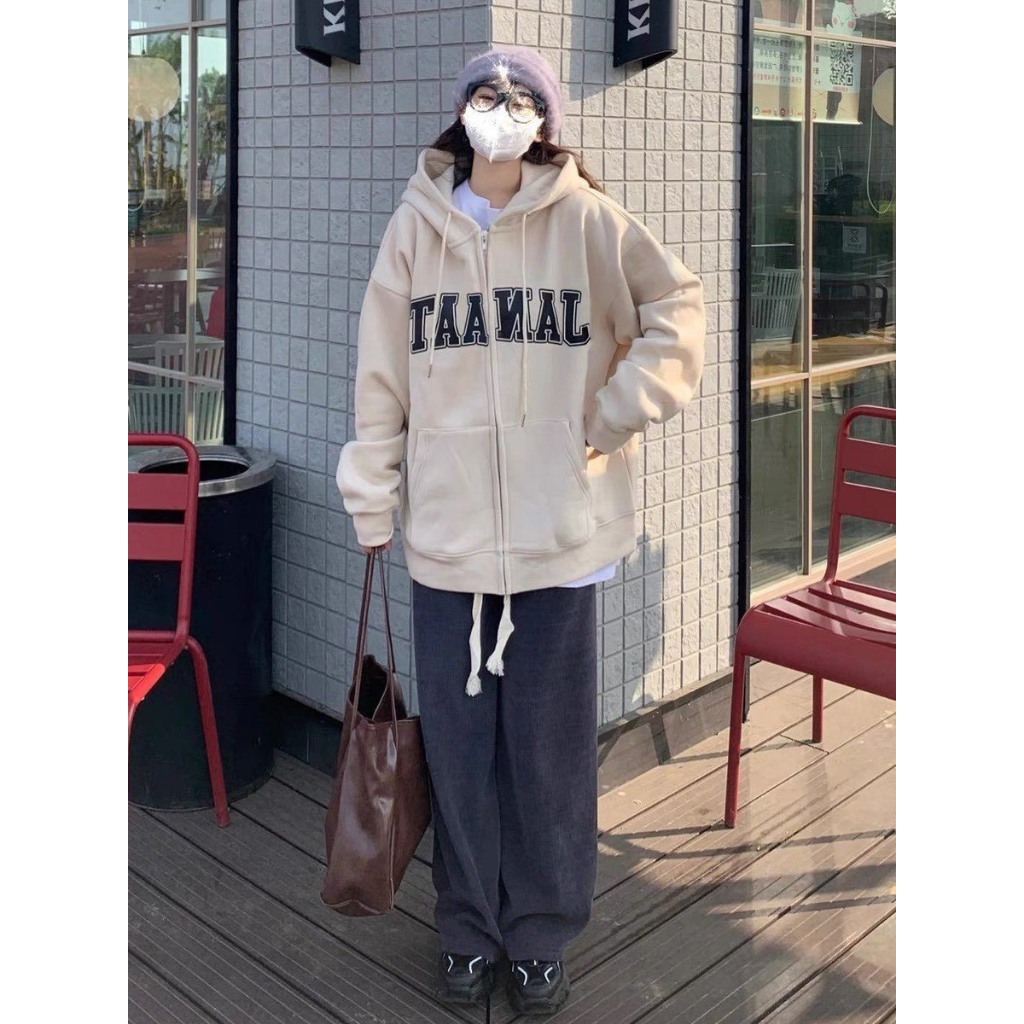 Áo khoác hoodie nam nữ có mũ, Áo nỉ bông unisex đôi dáng rộng - Sammy House -  AohoodieSANJAT.HD51_Be_P11K11