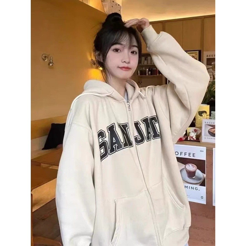 Áo khoác hoodie nam nữ có mũ, Áo nỉ bông unisex đôi dáng rộng - Sammy House -  AohoodieSANJAT.HD51_Be_P11K11