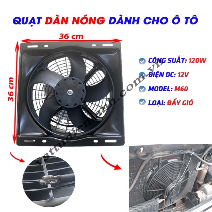 Quạt dàn nóng 14x14 inch 36x36 cm loại 12V Model M60
