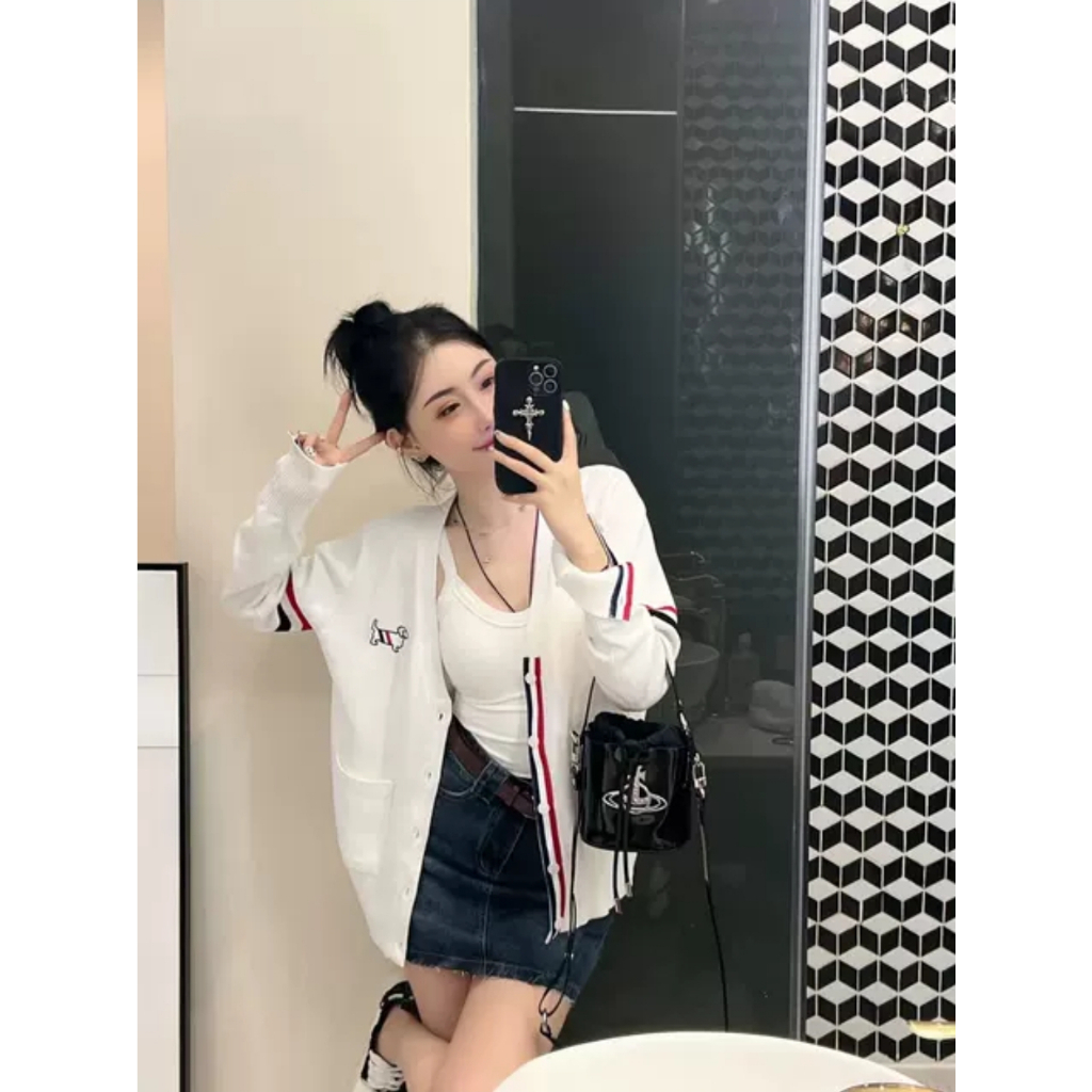 Áo Khoác Cardigan Len Thom 3 Vạch Hàng Quảng Châu Cao Cấp