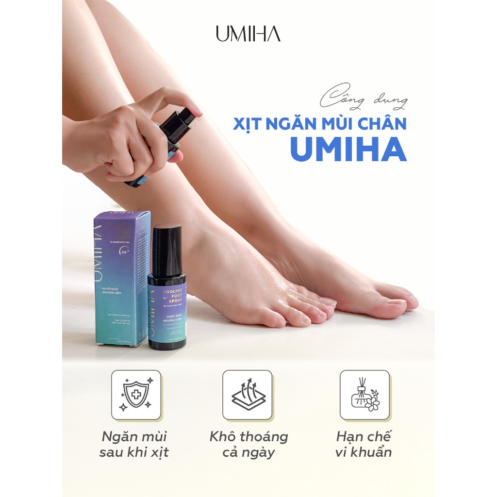 Combo xịt khử mùi mùi hôi chân và xịt khử mùi hôi nách UMIHA giúp ngăn mùi hôi, khô thoáng 45ml