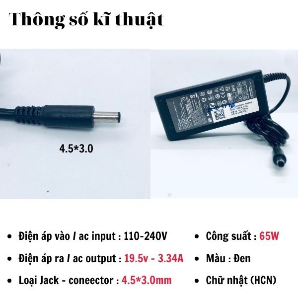 Sạc laptop dell 3.34A 4.62 chân kim to chân kim nhỏ, sạc máy tính dell zin cao cấp tặng kèm dây Volex