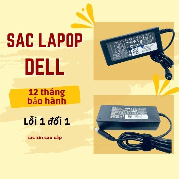 Sạc laptop dell 3.34A 4.62 chân kim to chân kim nhỏ, sạc máy tính dell zin cao cấp tặng kèm dây Volex