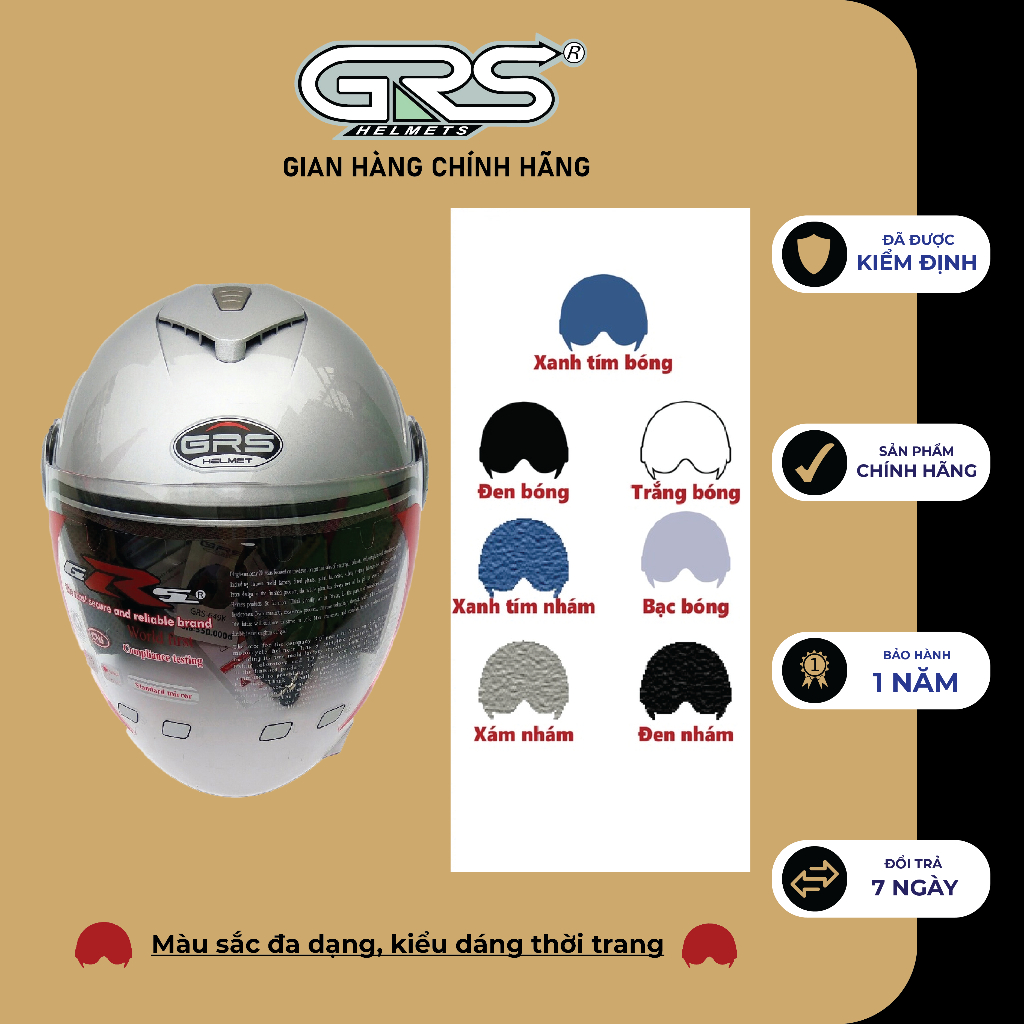 Mũ bảo hiểm 3/4 GRS A649K - lựa chọn dành cho người có vòng đầu lớn (nhiều màu)