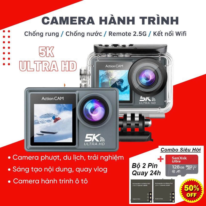 Camera hành trình 5K, Cam hành trình ô tô chống rung, đi phượt gắn xe máy, Ô tô, Mũ bảo hiểm rẻ hơn Gopro