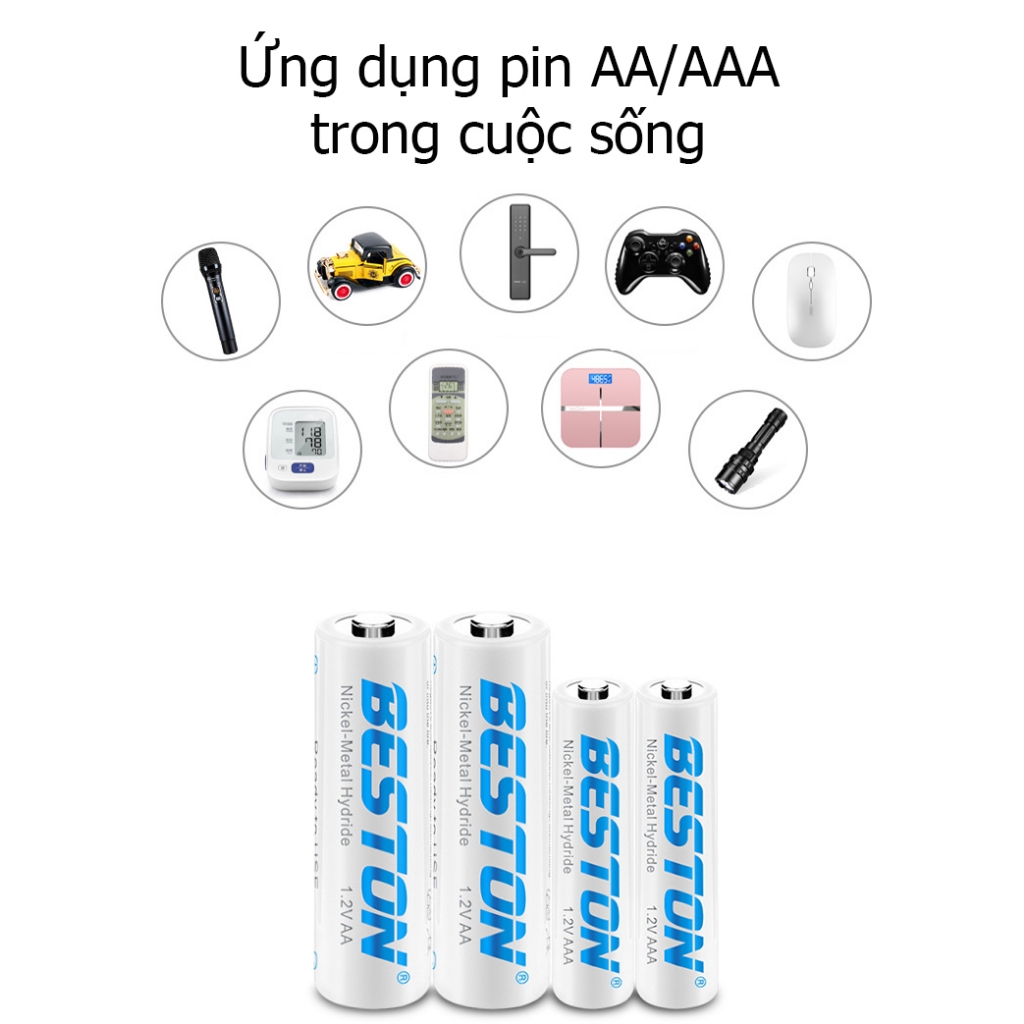 Pin sạc AA/AAA Beston 600-3000mAh